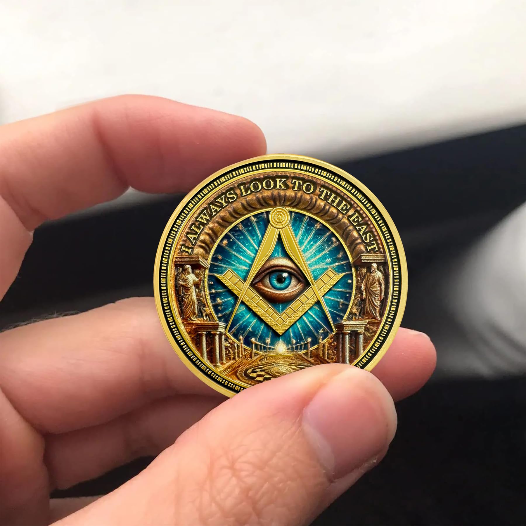 Gold & Blue Round Prayer Masonic Coins mysite