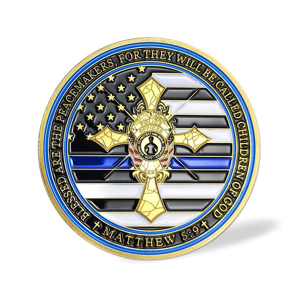 AtSKnSK Police Officers Law Enforcement Challenge Coin Thin Blue Line Police Prayer Coin mysite