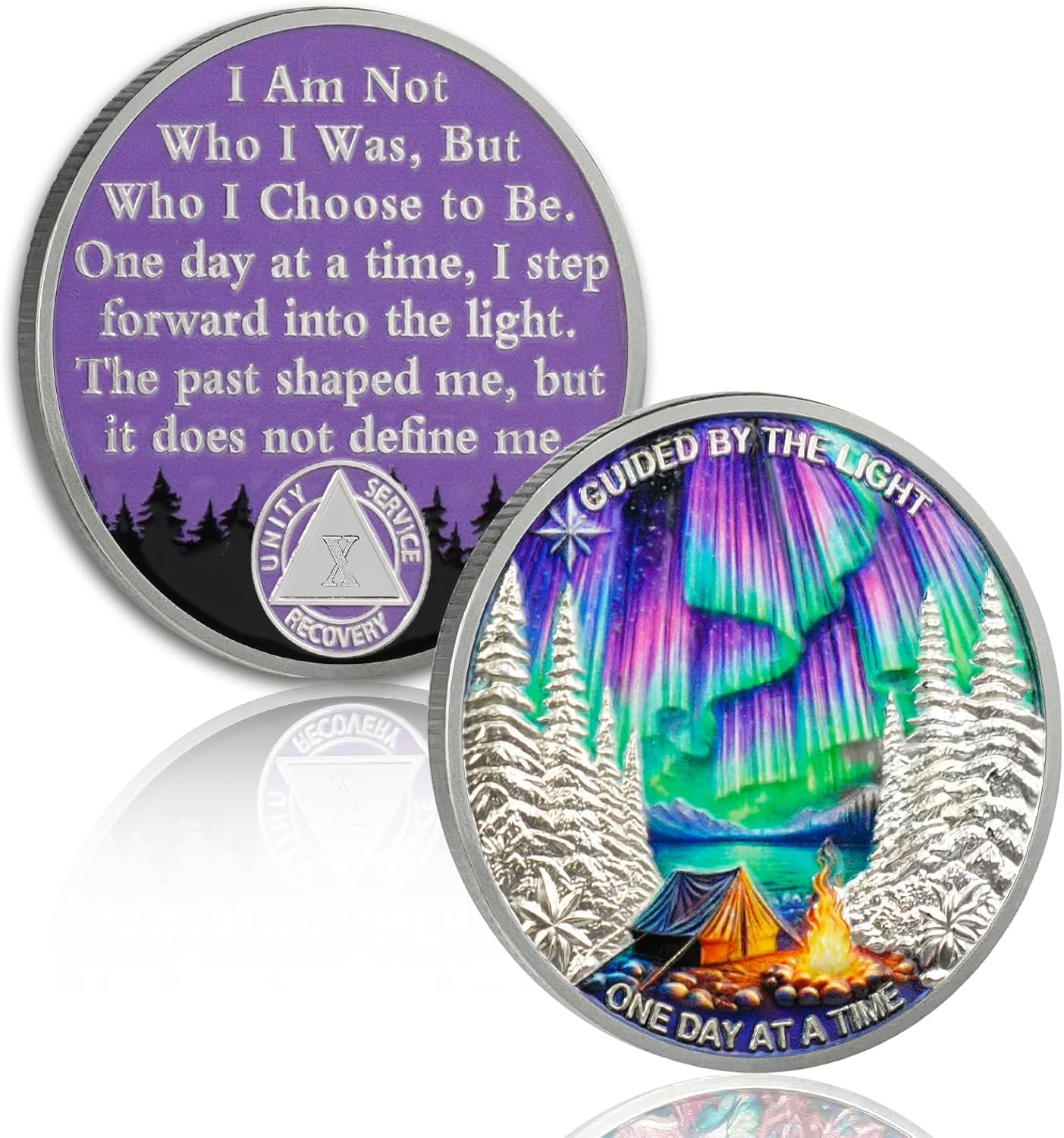 Guided by Northern Lights 90 Day Sobriety Coin - One Day at a Time 3 Month AA Coin, Alcohol Free Anniversary Recovery Chip with Token Capsule, Inspirational Sobriety Gifts for Men & Women amazon
