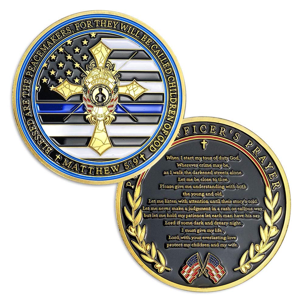 AtSKnSK Police Officers Law Enforcement Challenge Coin Thin Blue Line Police Prayer Coin mysite