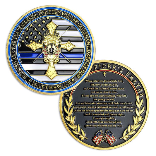 AtSKnSK Police Officers Law Enforcement Challenge Coin Thin Blue Line Police Prayer Coin mysite