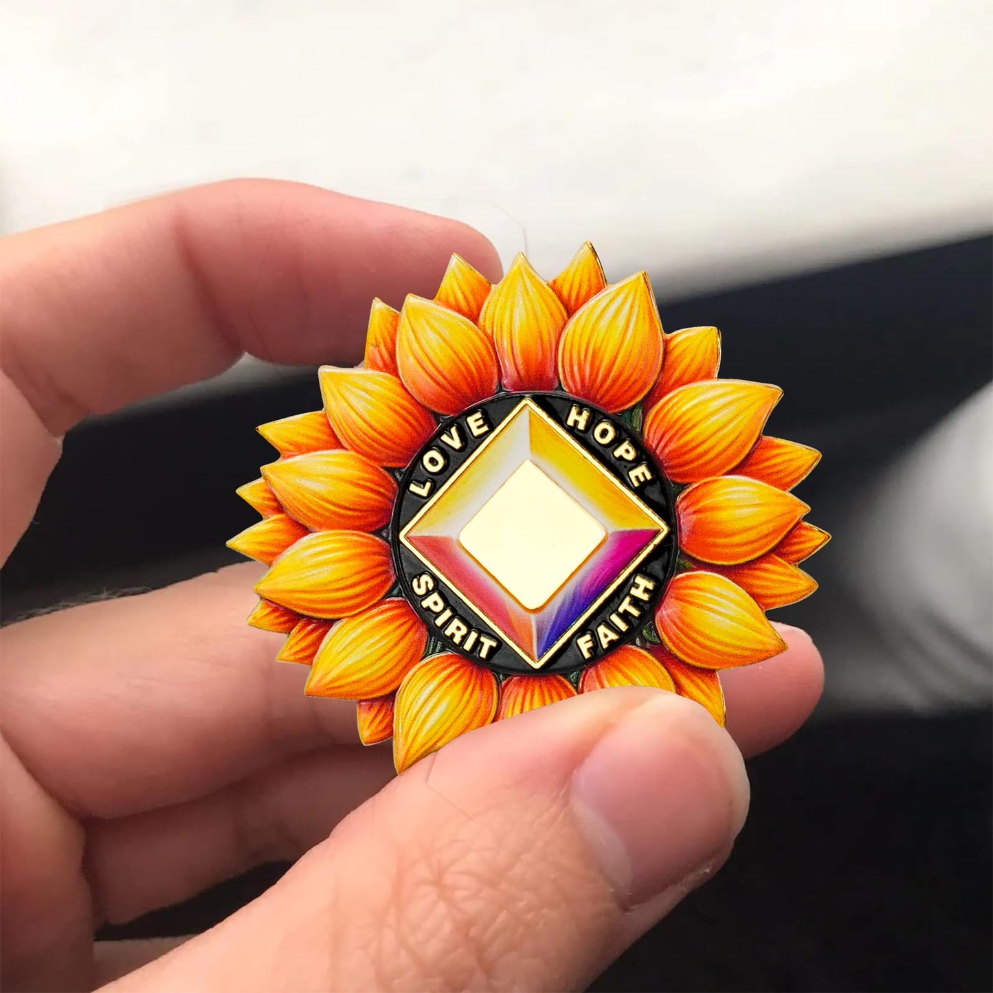 Personalized Sunflower Recovery Medallion Sobriety Coin with Serenity Message Love, Hope, Spirit & Faith Token Just for Today mysite