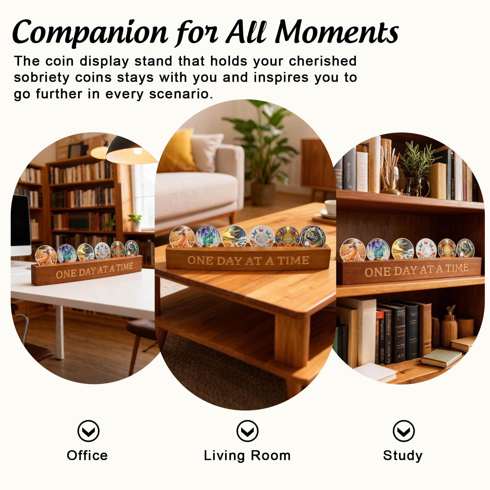 YRCKUDZKG AA Coin Holder, Sobriety Coin Holder Bamboo-Wood Craft Display Stand Holds 6 AA Chips NA Medallions, Coin Rack as Sobriety Gifts for Men & Women YRCKUDZKG