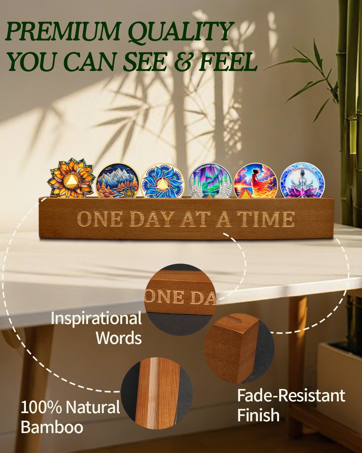 Bamboo Sobriety Coin Holder Display mysite