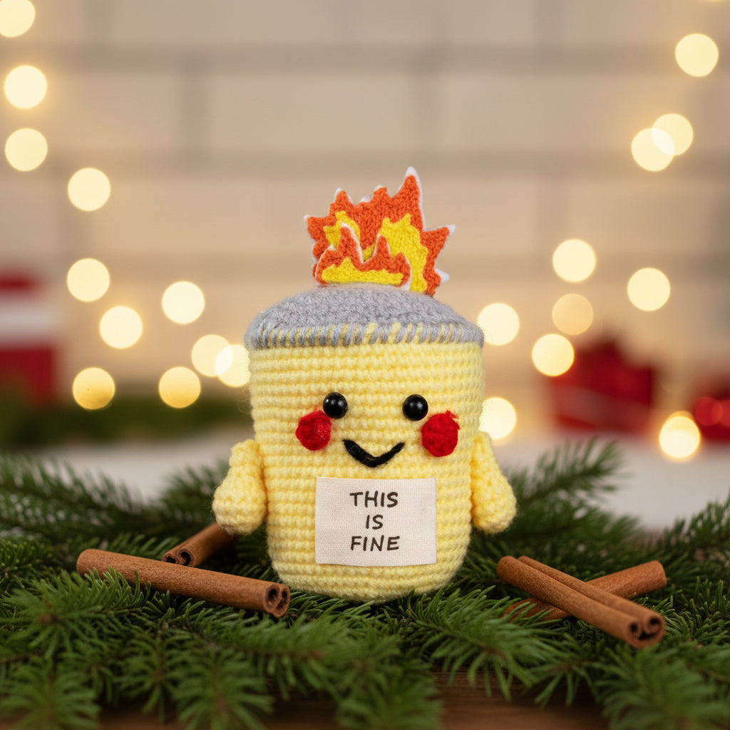 Cute This is Fine Positive Crochet Emotional Support Dumpster Fire Plush Knitted Toys mysite