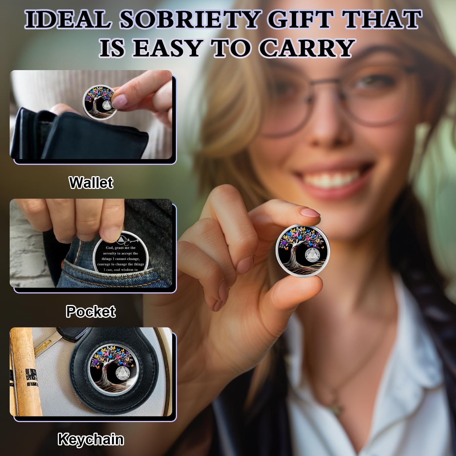 5 Years Sobriety Coin Butterfly Tree of Life AA Chips and Medallions Sobriety Recovery Chip Sober Token Sobriety Gifts for Men Women Celebrating Alcoholics Anonymous Recovery YRCKUDZKG