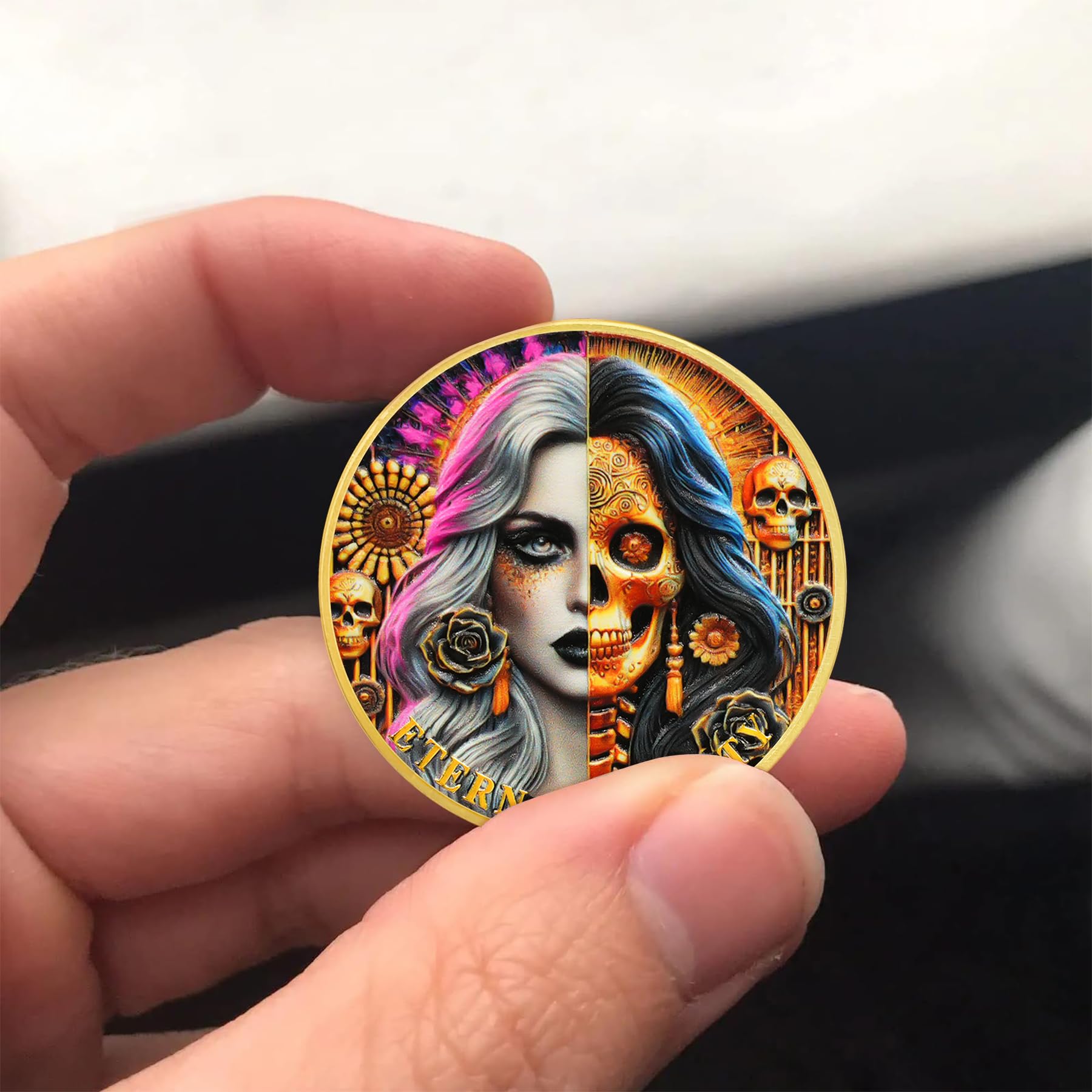 Eternal Beauty Coin Life and Death Duality Woman Skull Art mysite