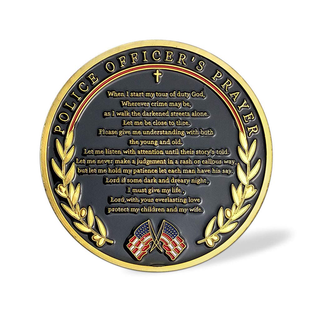AtSKnSK Police Officers Law Enforcement Challenge Coin Thin Blue Line Police Prayer Coin mysite