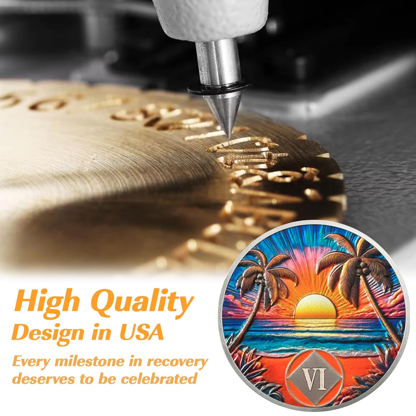 Beach Sunset 6 Year Sobriety Coin, Affirmation NA Coin, Addiction Recovery Six Year Sober Chip, Celebrating Recovery Anniversary Token, Narcotics Anonymous Sobriety Gifts for Men Women Vitalway