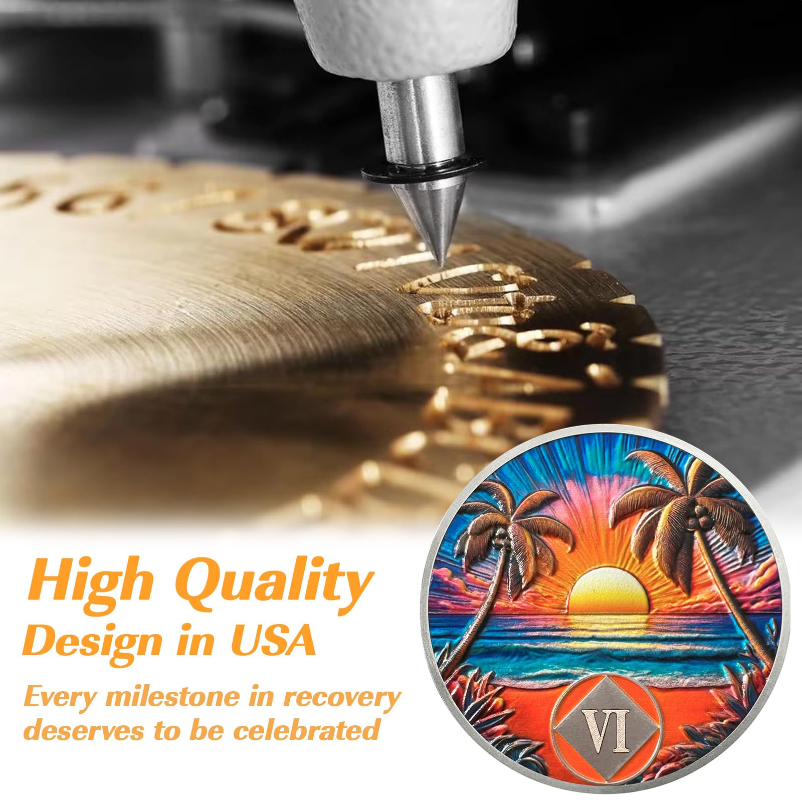 Beach Sunset 6 Year Sobriety Coin, Affirmation NA Coin, Addiction Recovery Six Year Sober Chip, Celebrating Recovery Anniversary Token, Narcotics Anonymous Sobriety Gifts for Men Women Vitalway