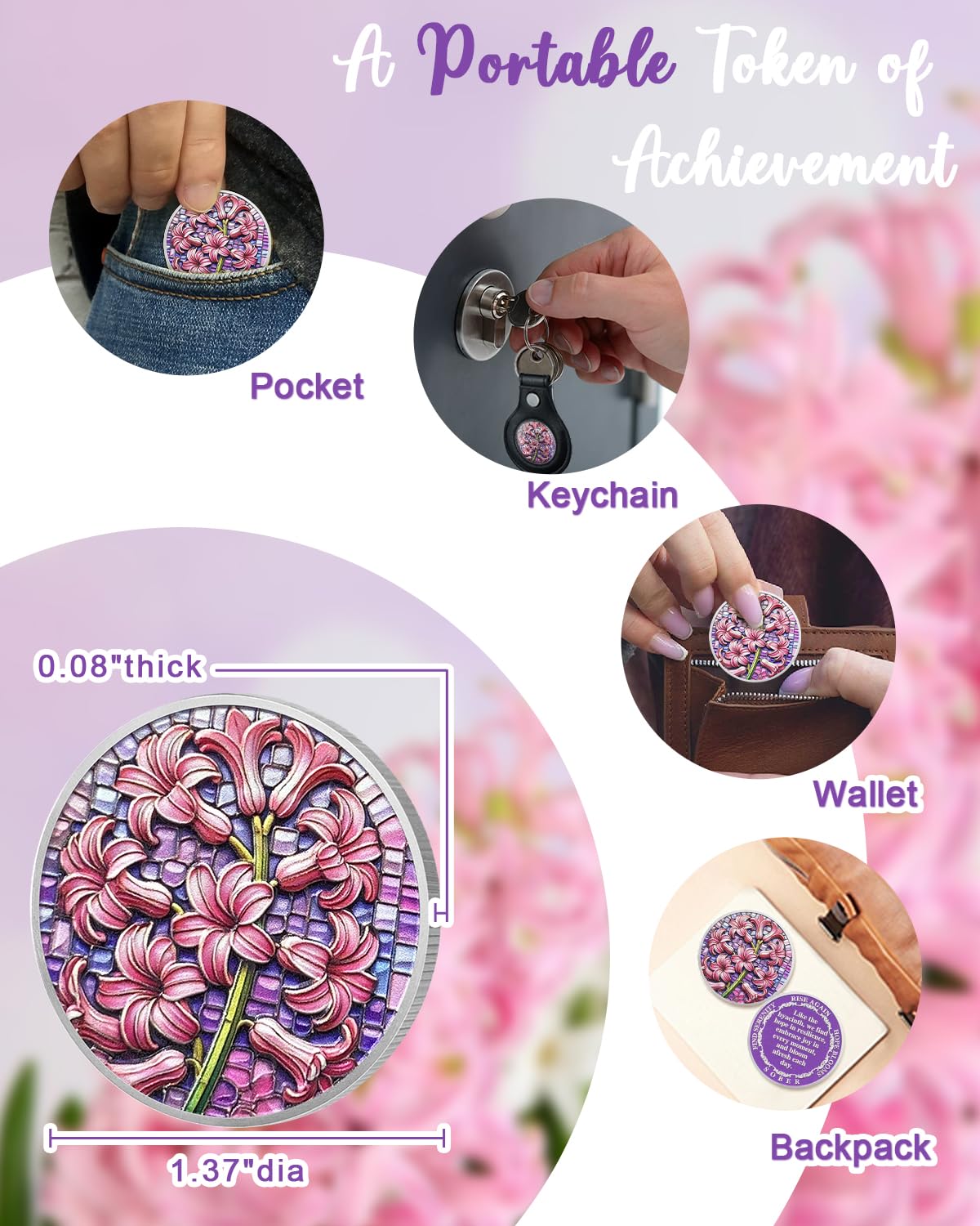 Hyacinth Sobriety Coin Non-Religious AA Chips Sober Coin Sobriety Gifts mysite