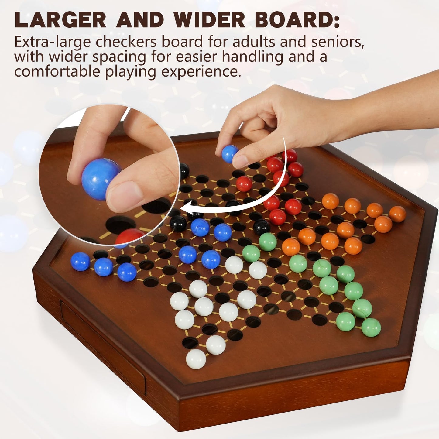 15" Large Upgraded Wooden Chinese Checkers Game Board mysite