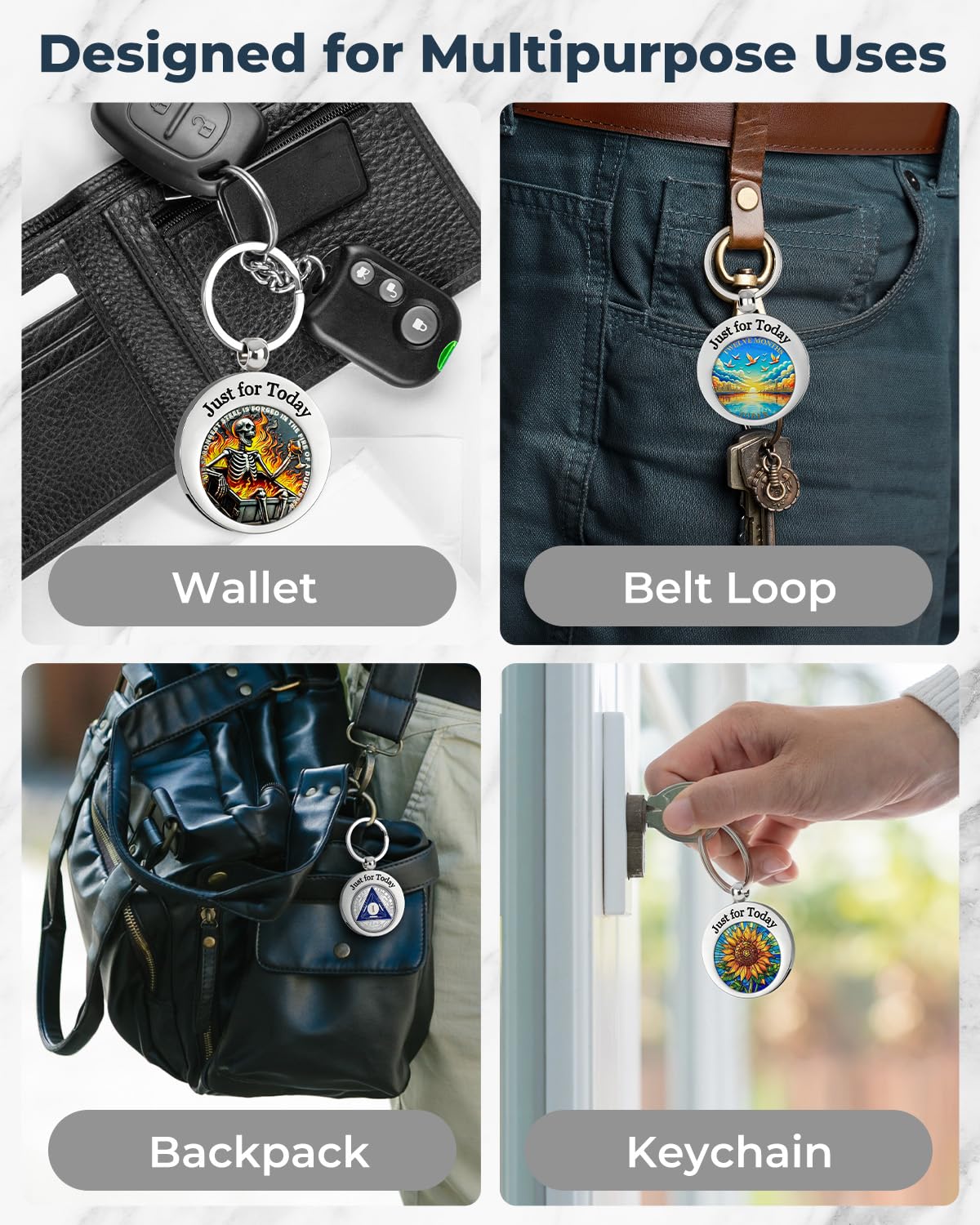 Just for Today Stainless Steels Coin Holder Keychain mysite
