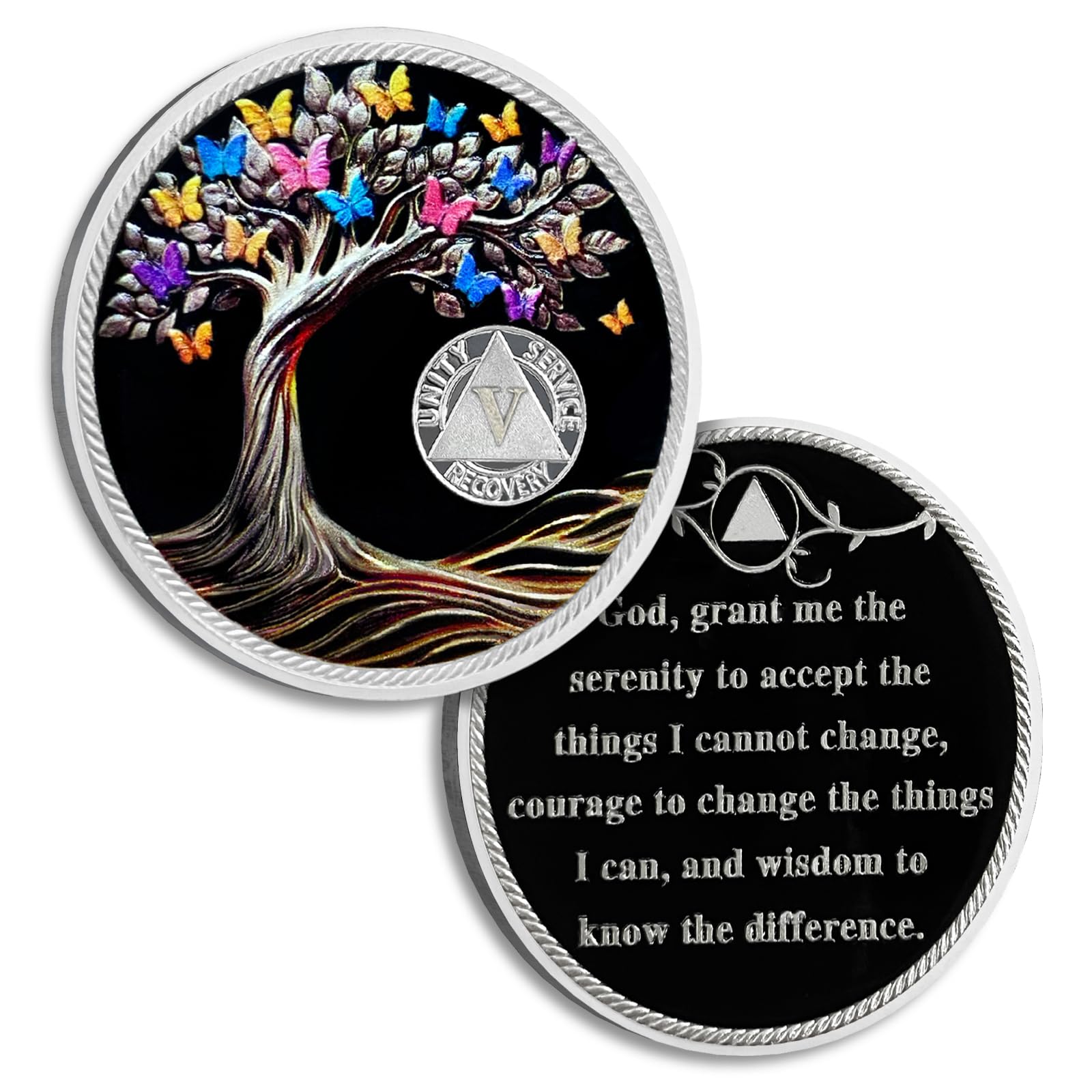 5 Years Sobriety Coin Butterfly Tree of Life AA Chips and Medallions Sobriety Recovery Chip Sober Token Sobriety Gifts for Men Women Celebrating Alcoholics Anonymous Recovery YRCKUDZKG