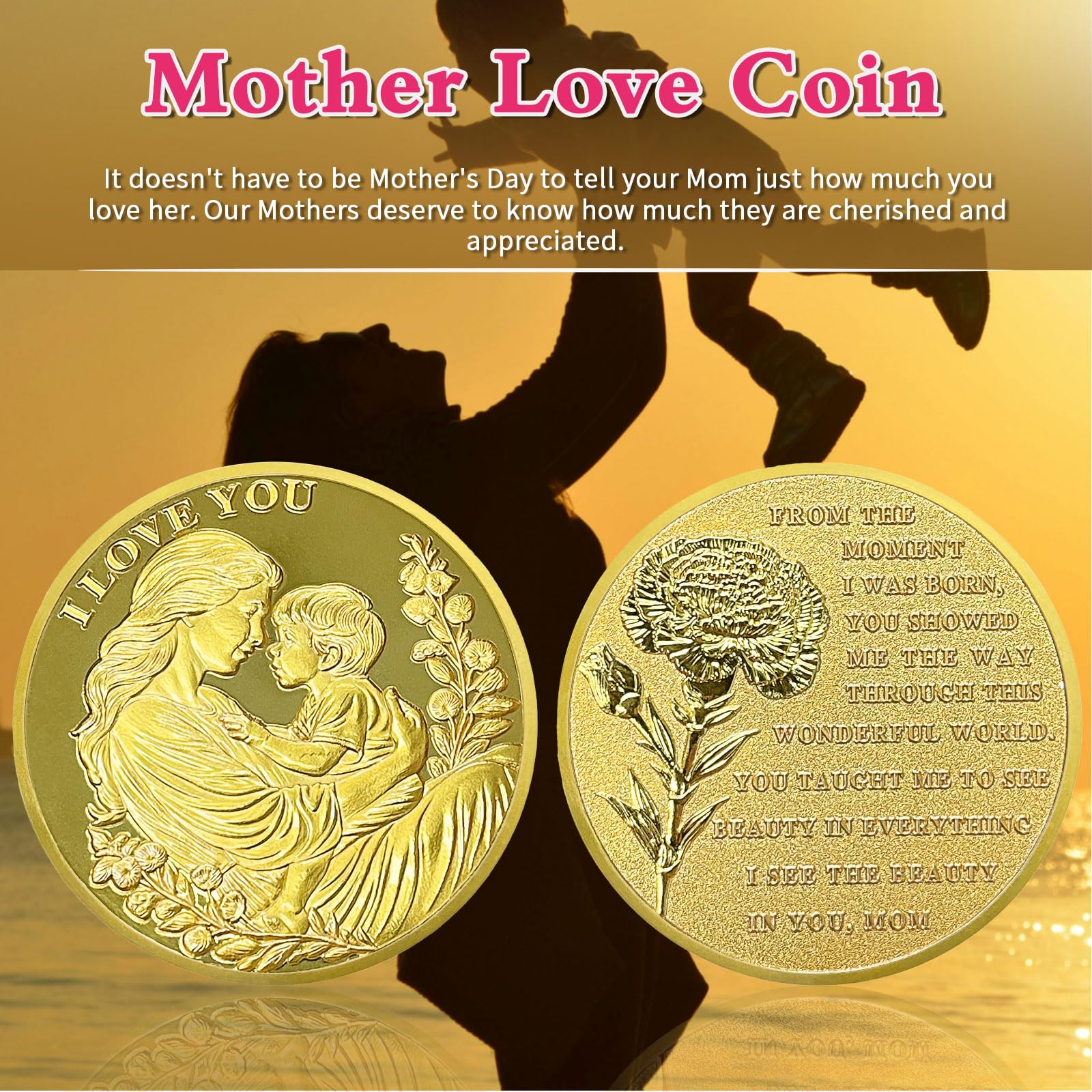 AtSKnSK Ich liebe dich Mama Münze Liebe Ausdrucks Münze Nelken Chips Medaillon Geschenke zum Muttertag Geburtstag Zeichen der Wertschätzung für die Mutter mysite