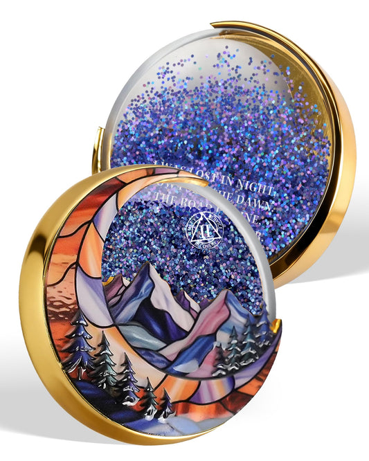 2 Year Sobriety Coin, Liquid Glitter Shaker AA Chip | Blue Quicksand Moon Mountain Design Recovery Milestone Medallion Sobriety Gift for Men & Women YRCKUDZKG
