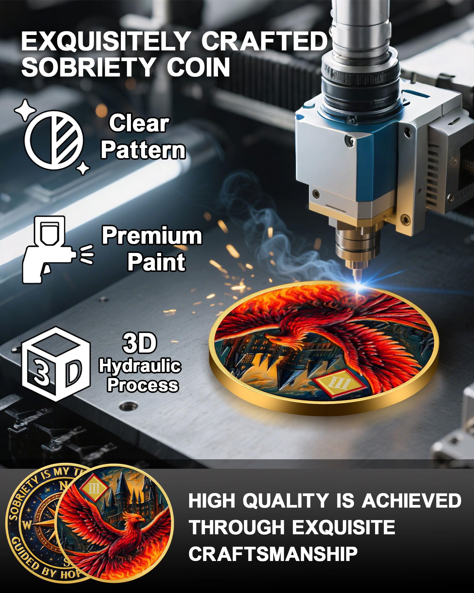 Rising Phoenix 3 Year Sobriety Coin, Compass to Guide the Way NA Medallion | Addiction Recovery Anniversary Celebration NA Coin with Token Capsule - Clean Living Sobriety Gifts for Men & Women YRCKUDZKG