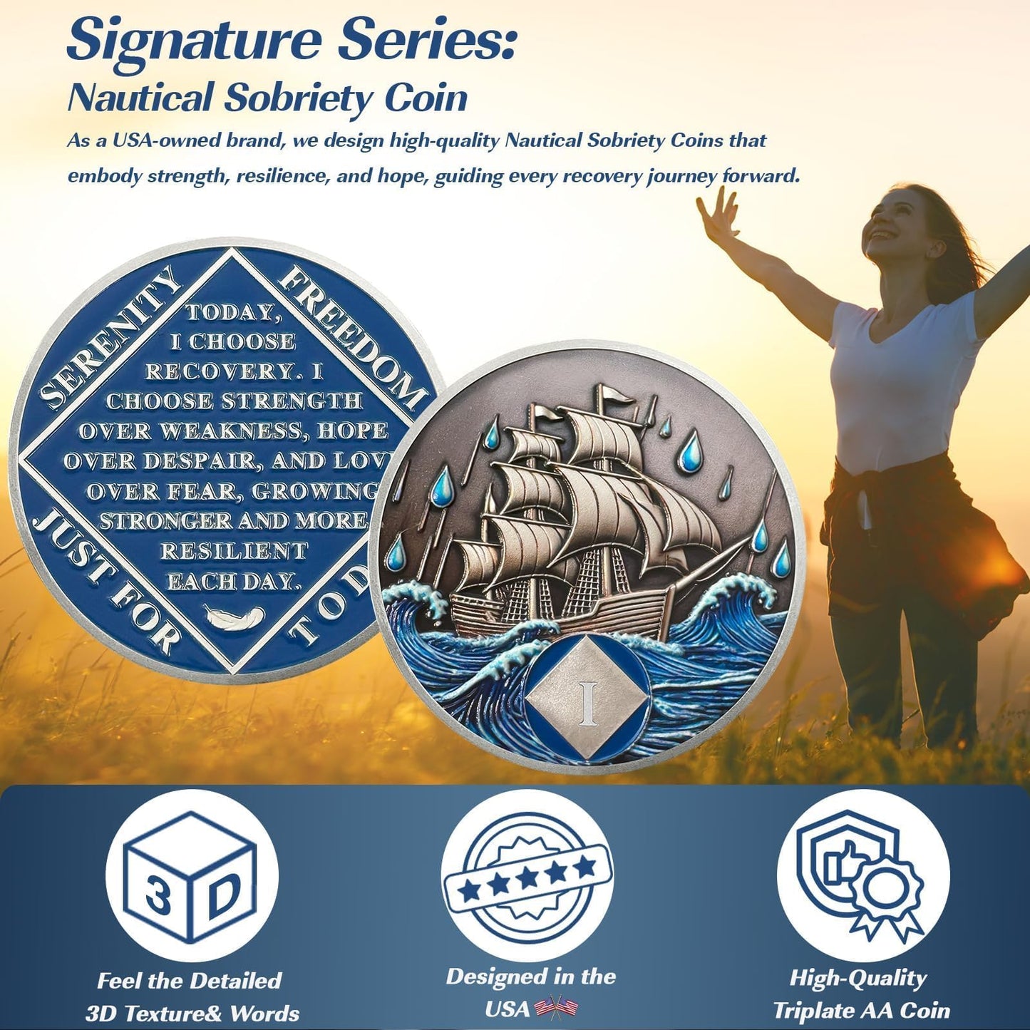 Braving The Storm 1 Year Sober Coin, Nautical NA Coin, Addiction Recovery One Year Sober Chip, Celebrating Recovery Anniversary Token, Narcotics Anonymous Sobriety Gifts for Men Women（副本） mysite