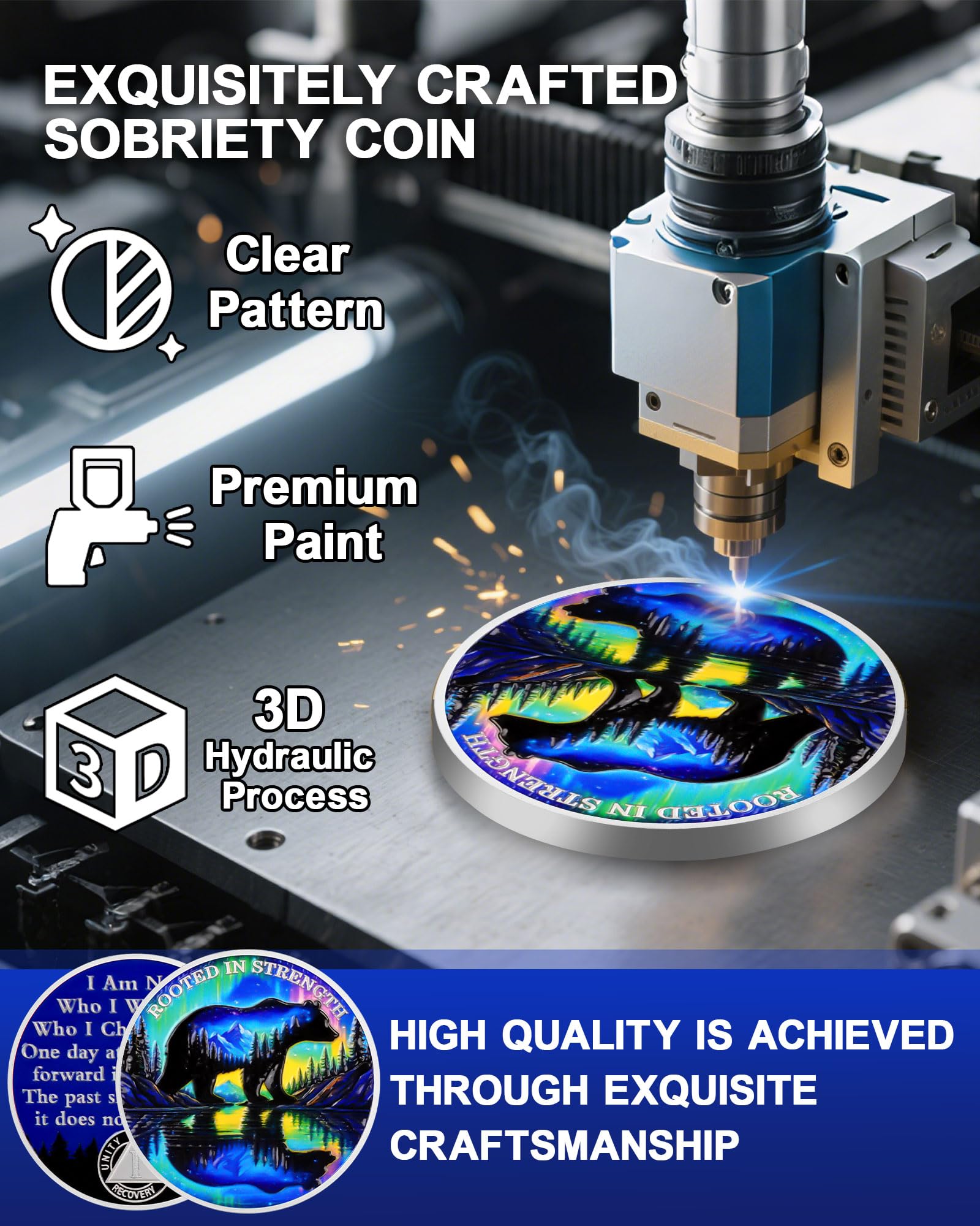 Rooted in Strength 1 Year Sobriety Coin – Bear & Aurora Design | AA Coin with Token Capsule, Sobriety Gifts for Men & Women, Alcohol Free Anniversary Celebration Gift YRCKUDZKG
