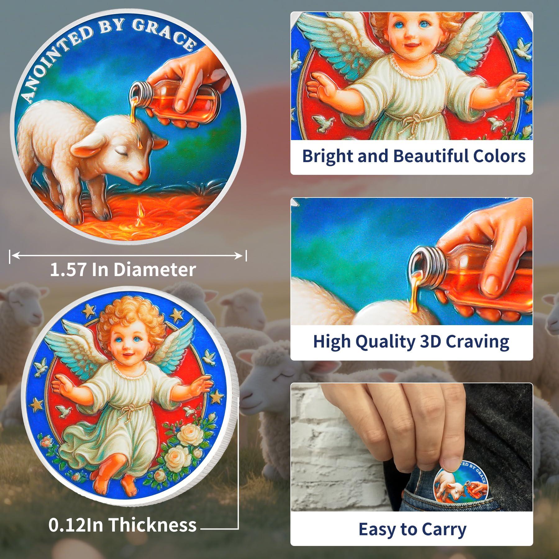 Christian Challenge Coin with Sheep Being Smeared Oil Balm mysite