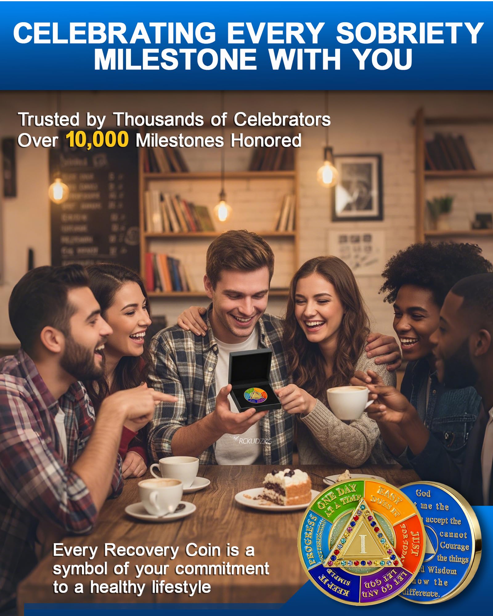 1 Year Sobriety Coin with Rotating Triangle, AA Medallion with Colorful Crystals, Alcoholics Anonymous Sobriety Gifts for Men Women, Serenity Prayer & Mindfulness Spinner Token YRCKUDZKG