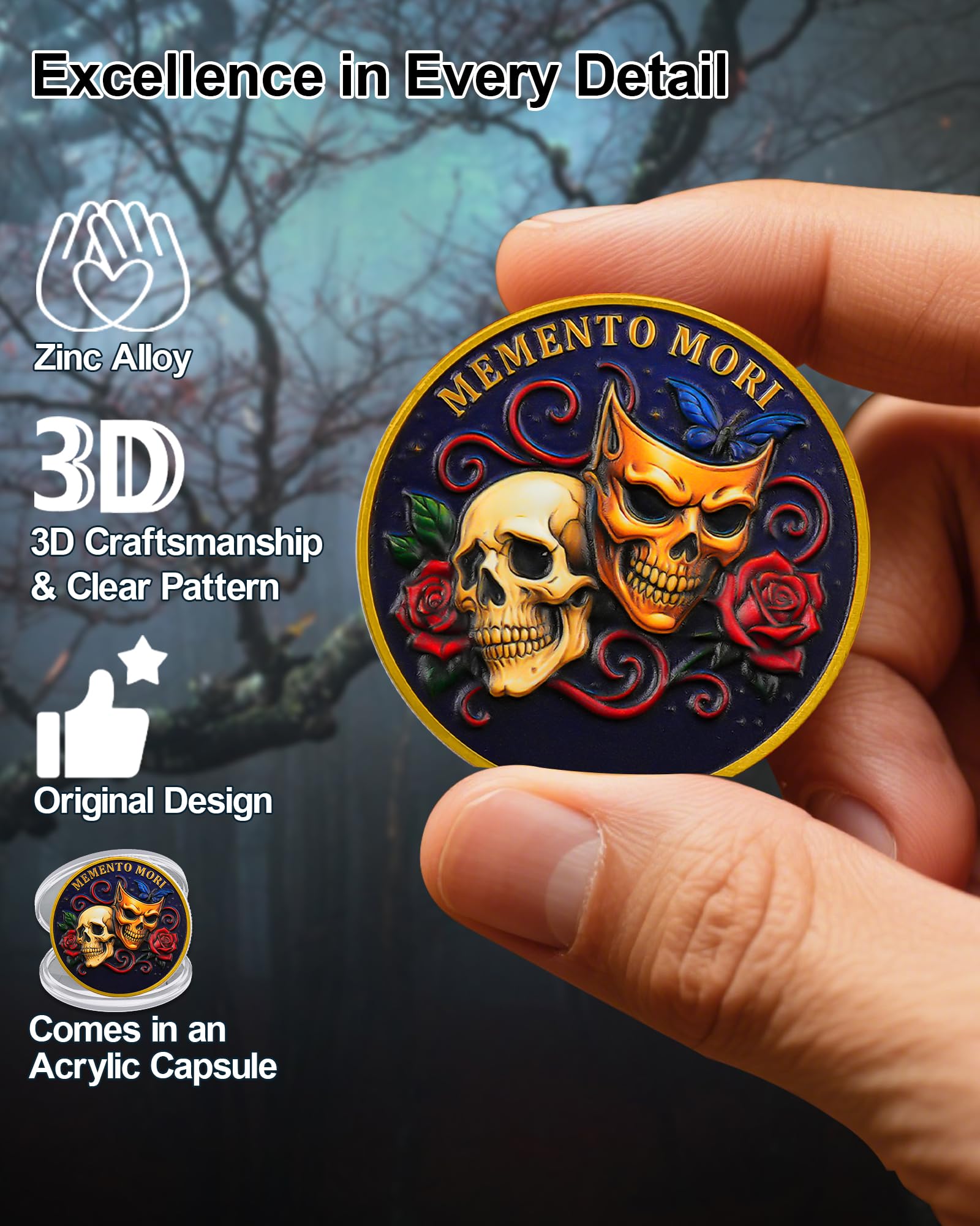 Memento Mori Challenge Coin Golden Masked Skull Coins mysite