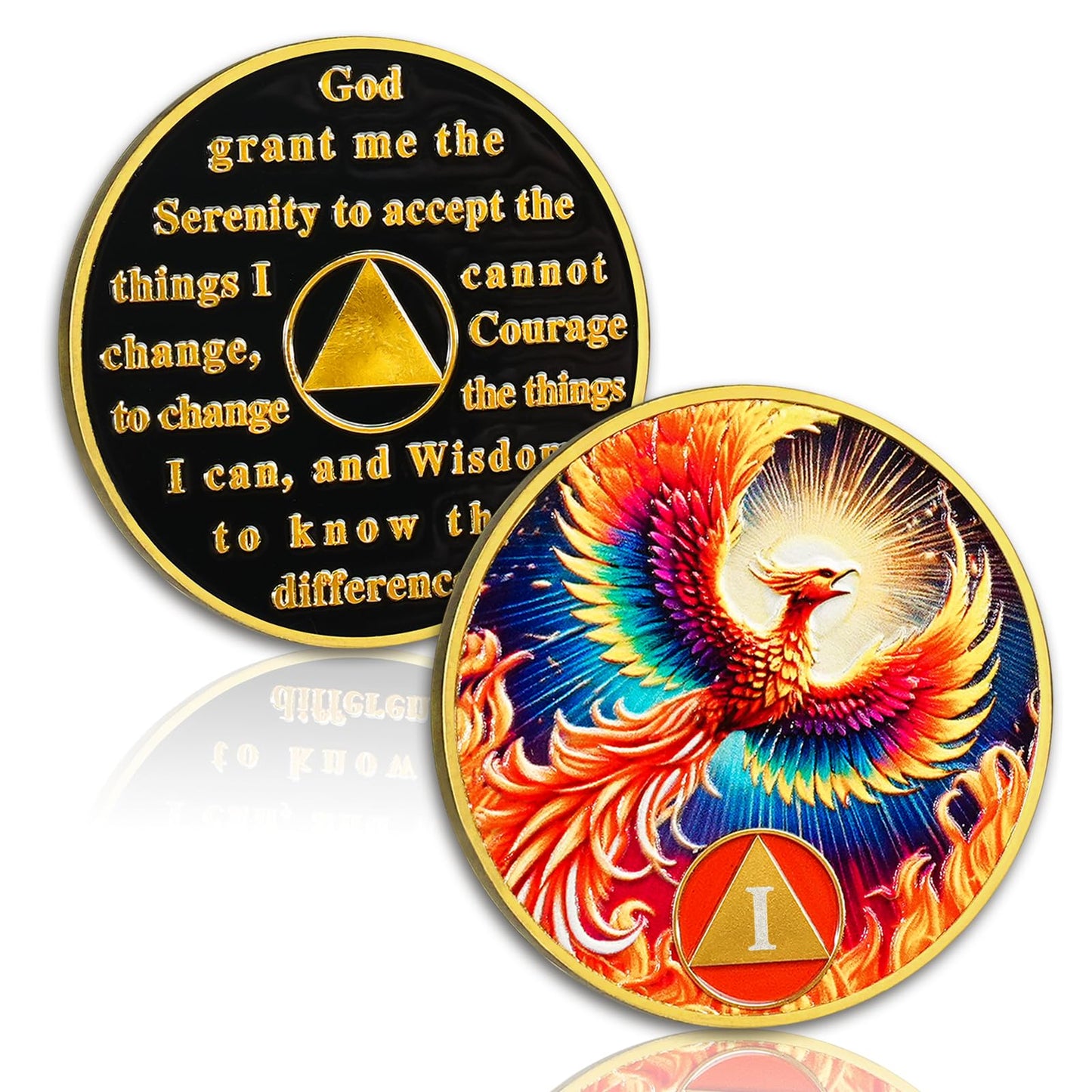 Phoenix of Light 1 Year Sobriety Coin, Rebirth in Fire AA Coin - Addiction Recovery One Year Sober Medal with Token Capsule, Alcoholics Anonymous Sobriety Gifts for Men and Women YRCKUDZKG