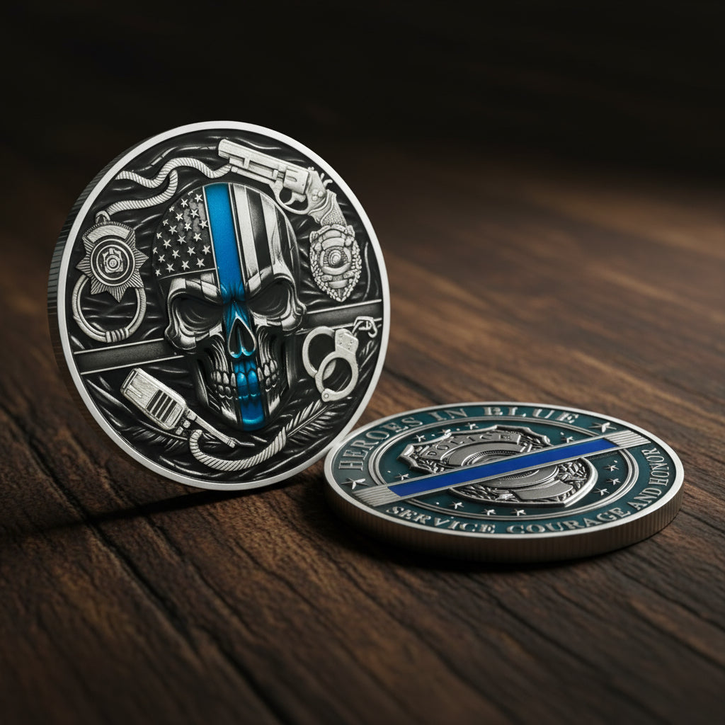 Thin Blue Line Skull Police Officers Prayer Coin mysite