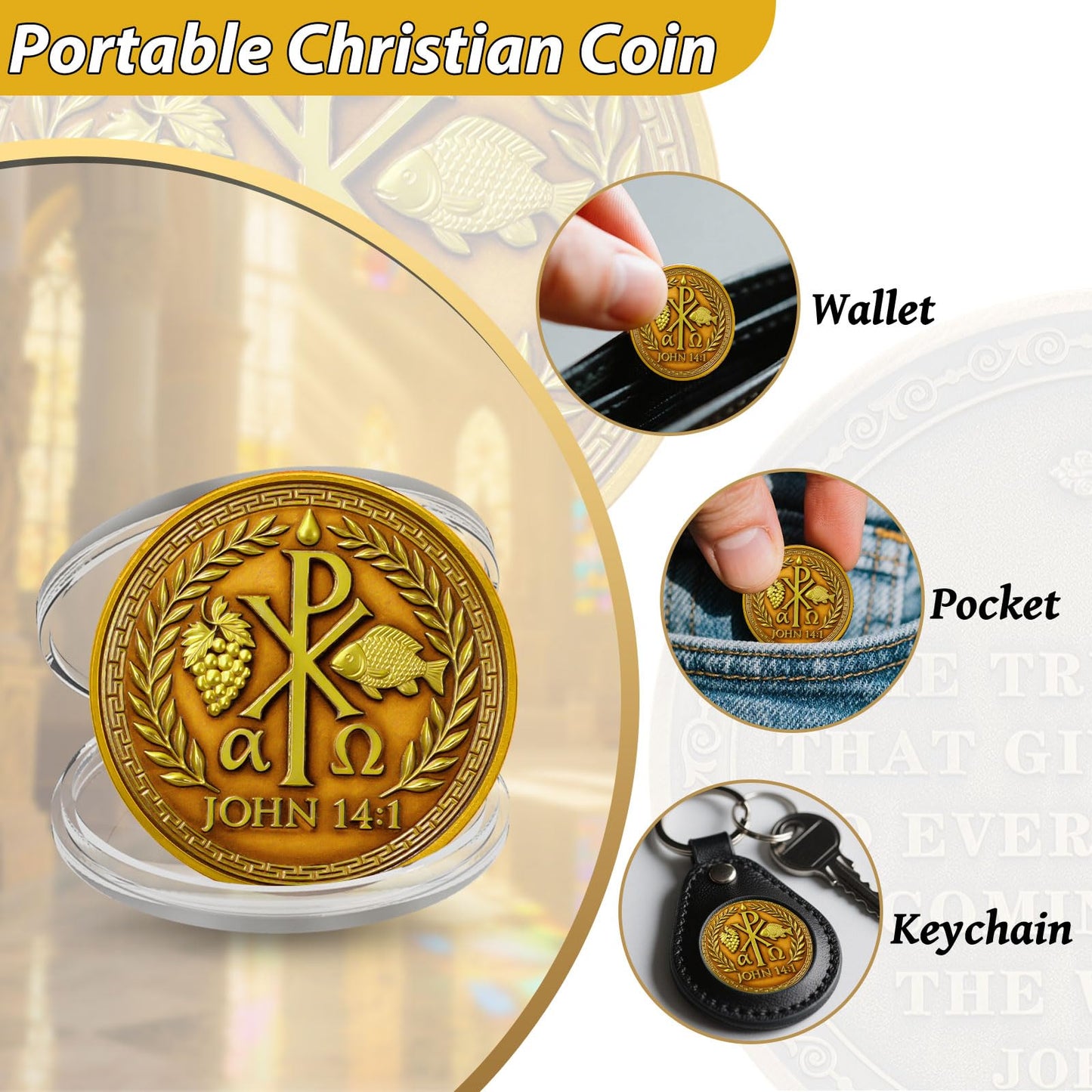 Chi Rho Christian Challenge Coin with John 14:1 Scripture mysite