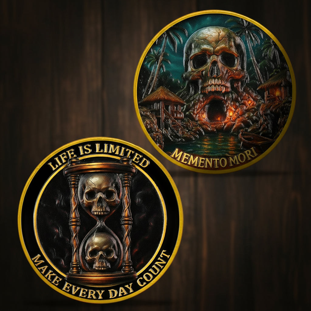 Memento Mori Challenge Coin Skull Cave & Hourglass Token with Life is Limited Make Every Day Count Pocket Coin mysite