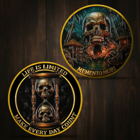 Memento Mori Challenge Coin Skull Cave & Hourglass Token with Life is Limited Make Every Day Count Pocket Coin mysite