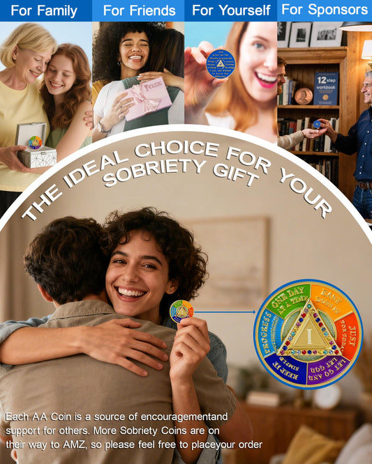 1 Year Sobriety Coin with Rotating Triangle, AA Medallion with Colorful Crystals, Alcoholics Anonymous Sobriety Gifts for Men Women, Serenity Prayer & Mindfulness Spinner Token YRCKUDZKG