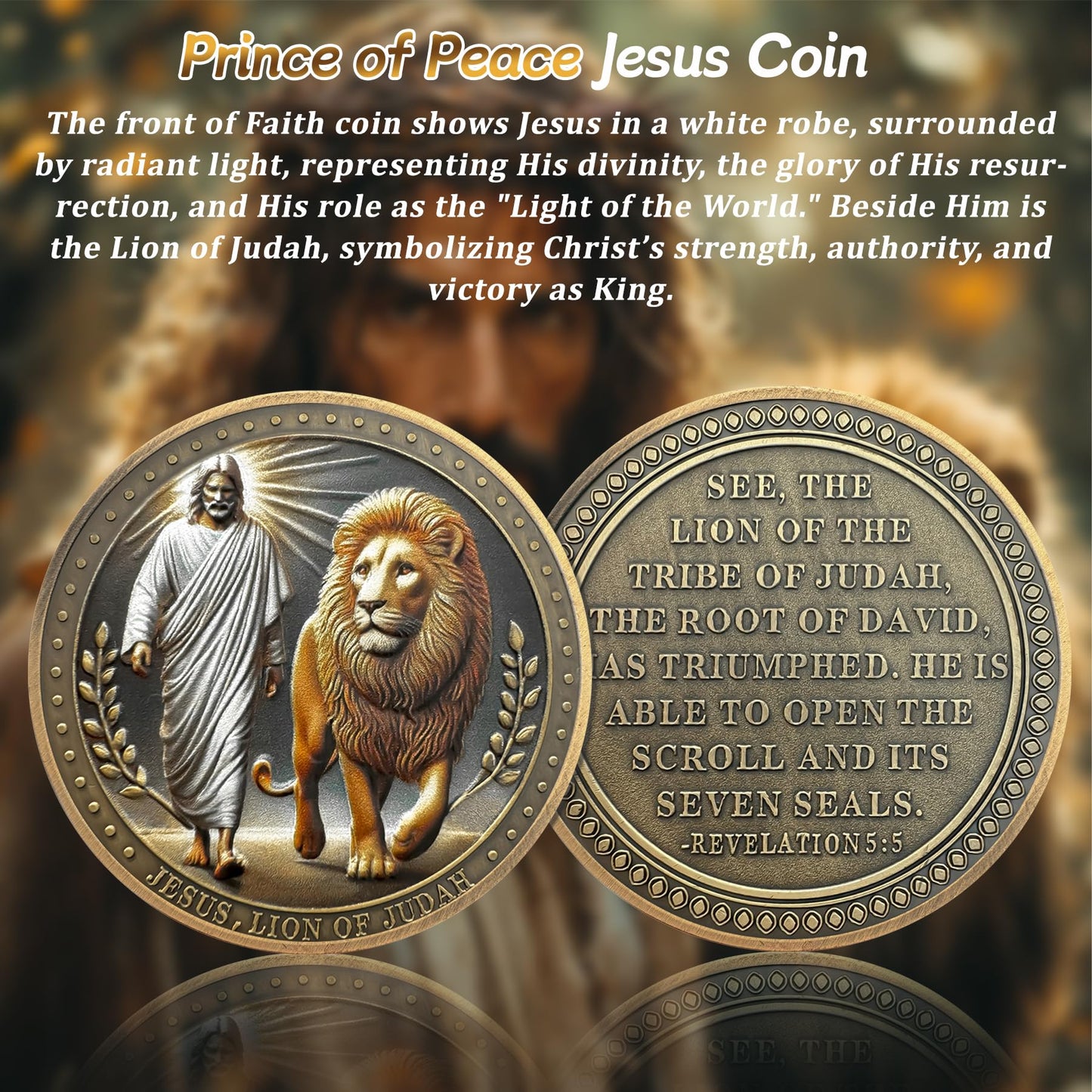 Prince of Peace Jesus  Lion of Judah Revelation 5:5 Religious Challenge Coin mysite