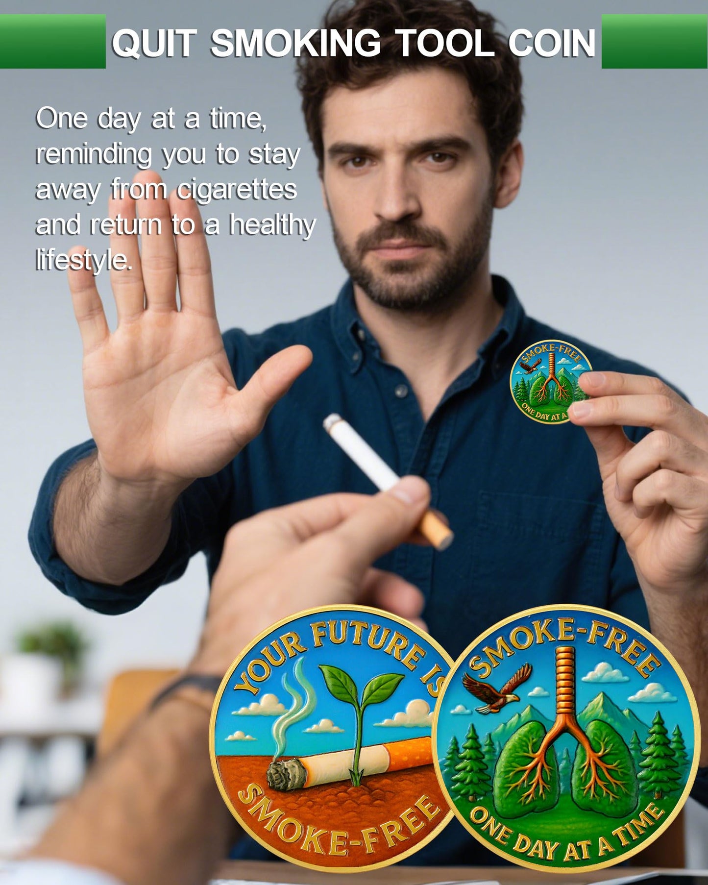 Quit Smoking Recovery Coin, Your Future is Smoke-Free Sobriety Coin - Addiction Recovery Medals for Anxiety Relief, Anti-Smoking Inspirational Gifts for Men & Women YRCKUDZKG