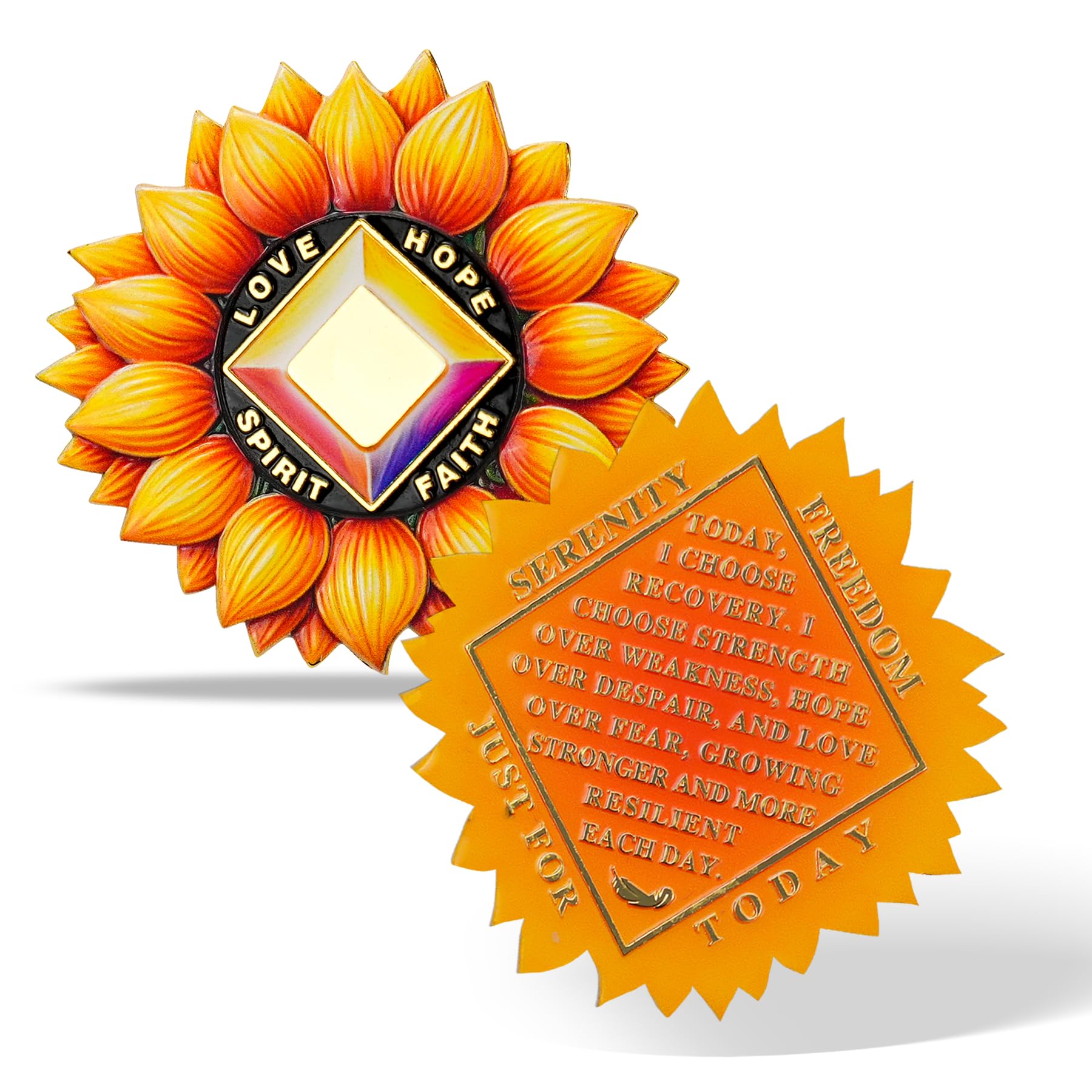 Personalized Sunflower Recovery Medallion Sobriety Coin with Serenity Message Love, Hope, Spirit & Faith Token Just for Today mysite