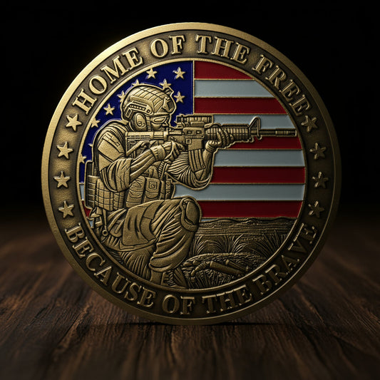 Battlefield and Rifle-wielding Patriotic Military Veterans Challenge Coin mysite