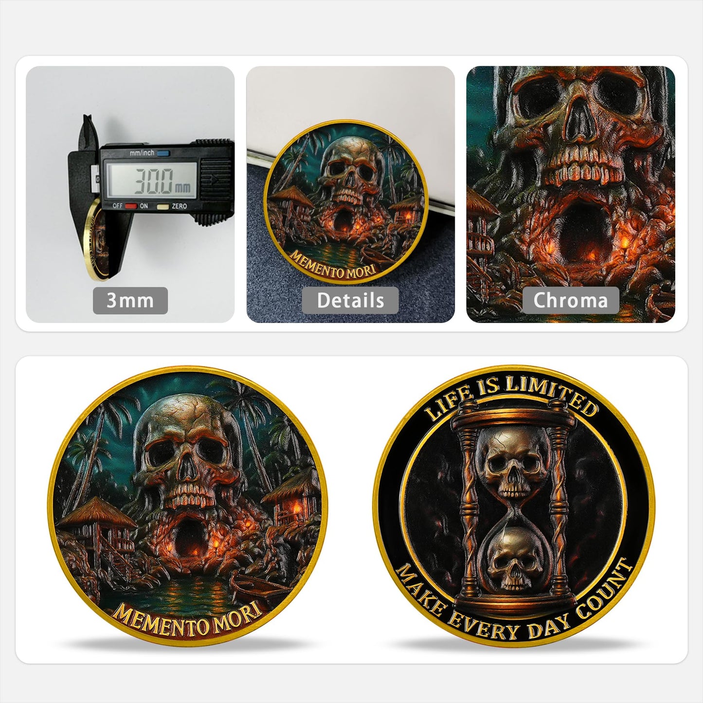 Memento Mori Challenge Coin Skull Cave & Hourglass Token with Life is Limited Make Every Day Count Pocket Coin mysite