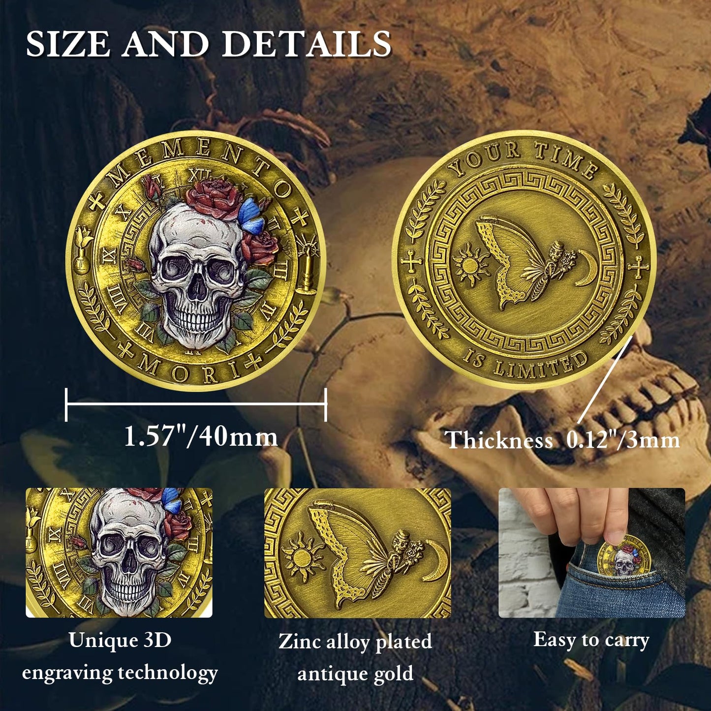 Memento Mori Vivere Stoic Reminder Token for Daily Stoic 3D Skull Challenge Coin mysite