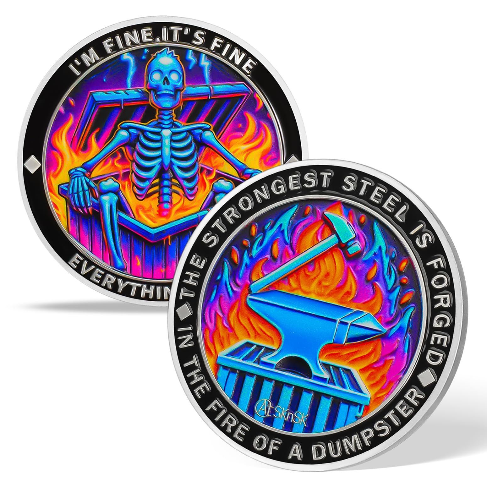 Gradient Skeleton Dumpster Fire Challenge Coin mysite