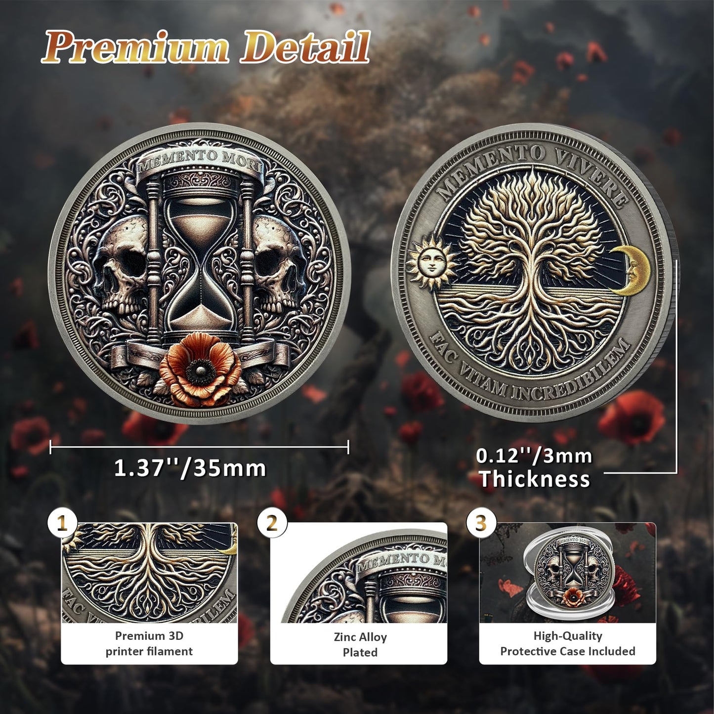 Hourglass Memento Mori Novelty Tree of Life Stoic Challenge Coin mysite