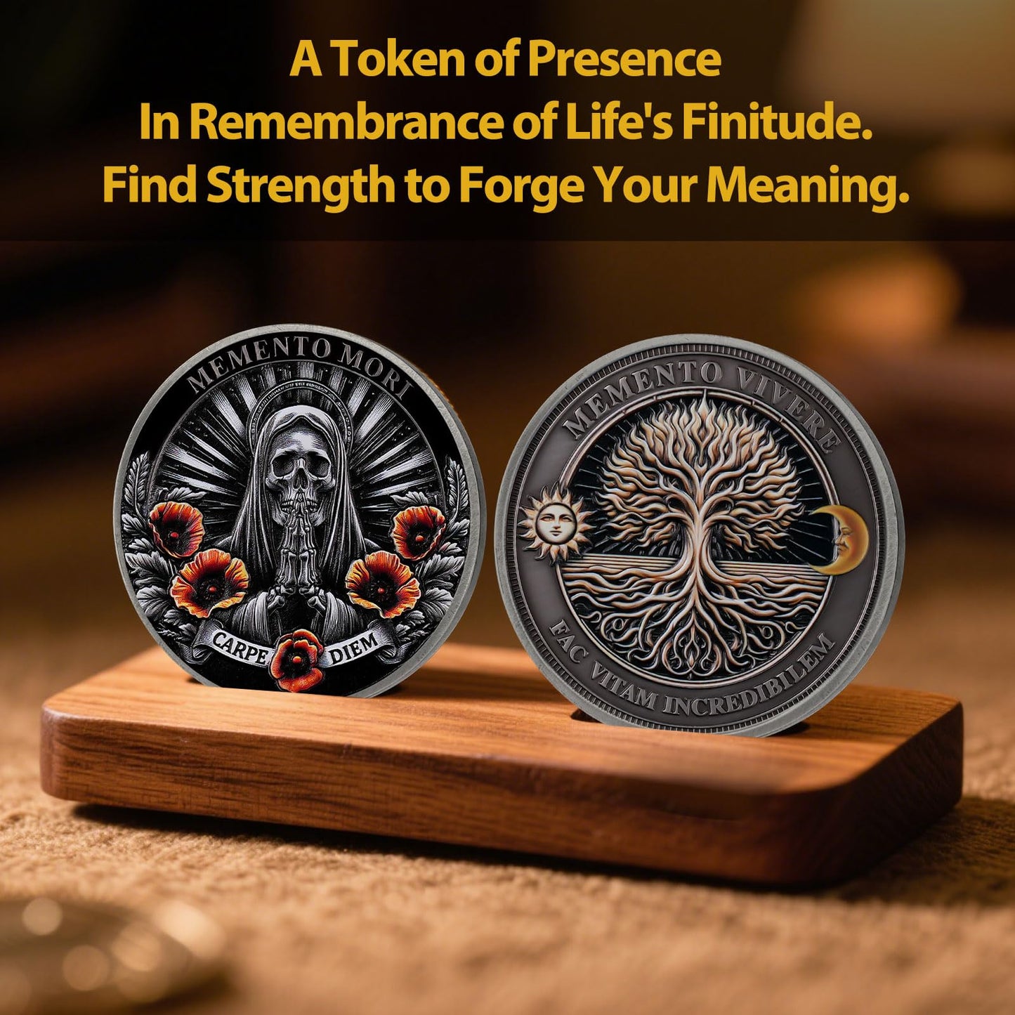 Memento Mori Vivere Coin Skull and Tree of Life Stoic Challenge Coin mysite