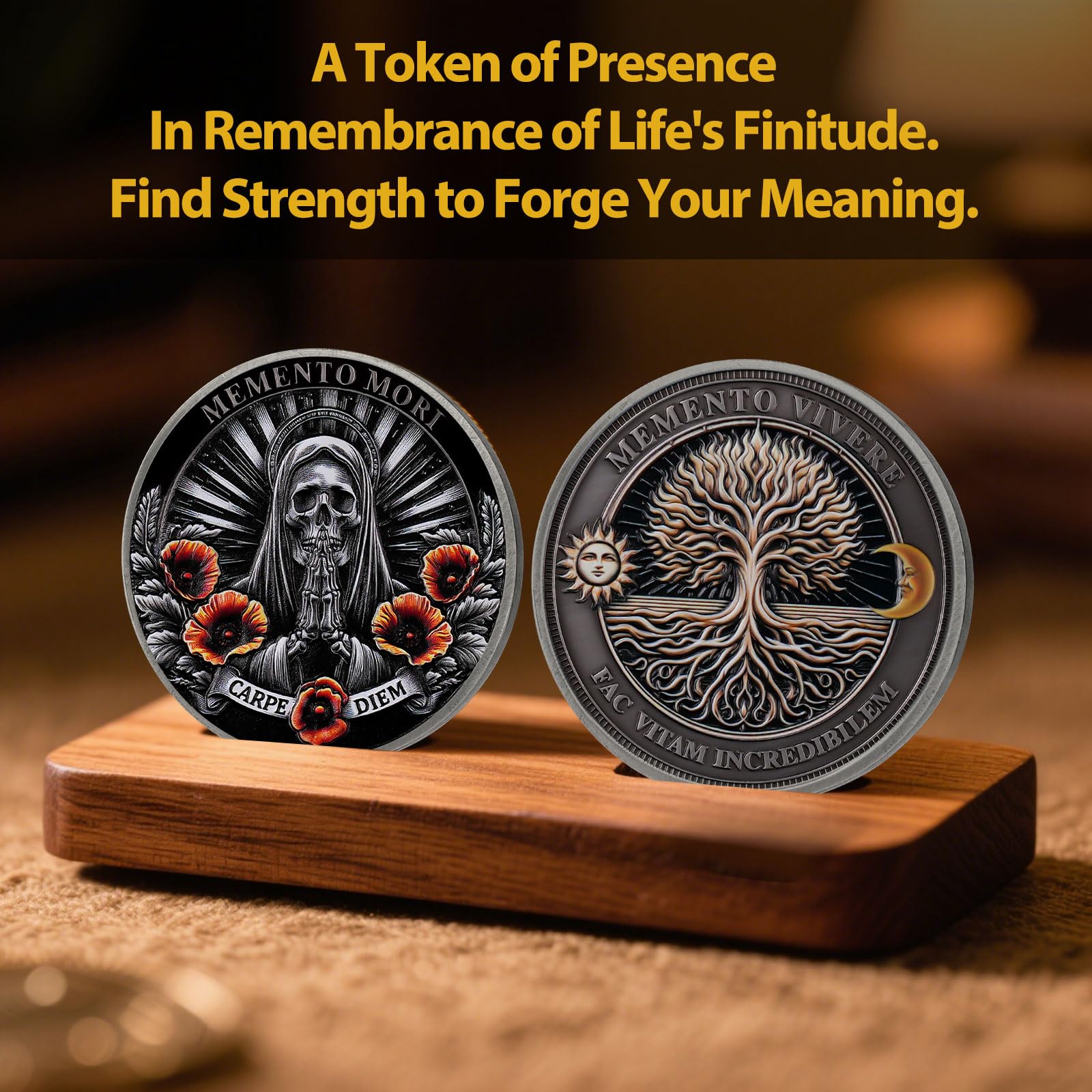 Memento Mori Vivere Coin Skull and Tree of Life Stoic Challenge Coin mysite