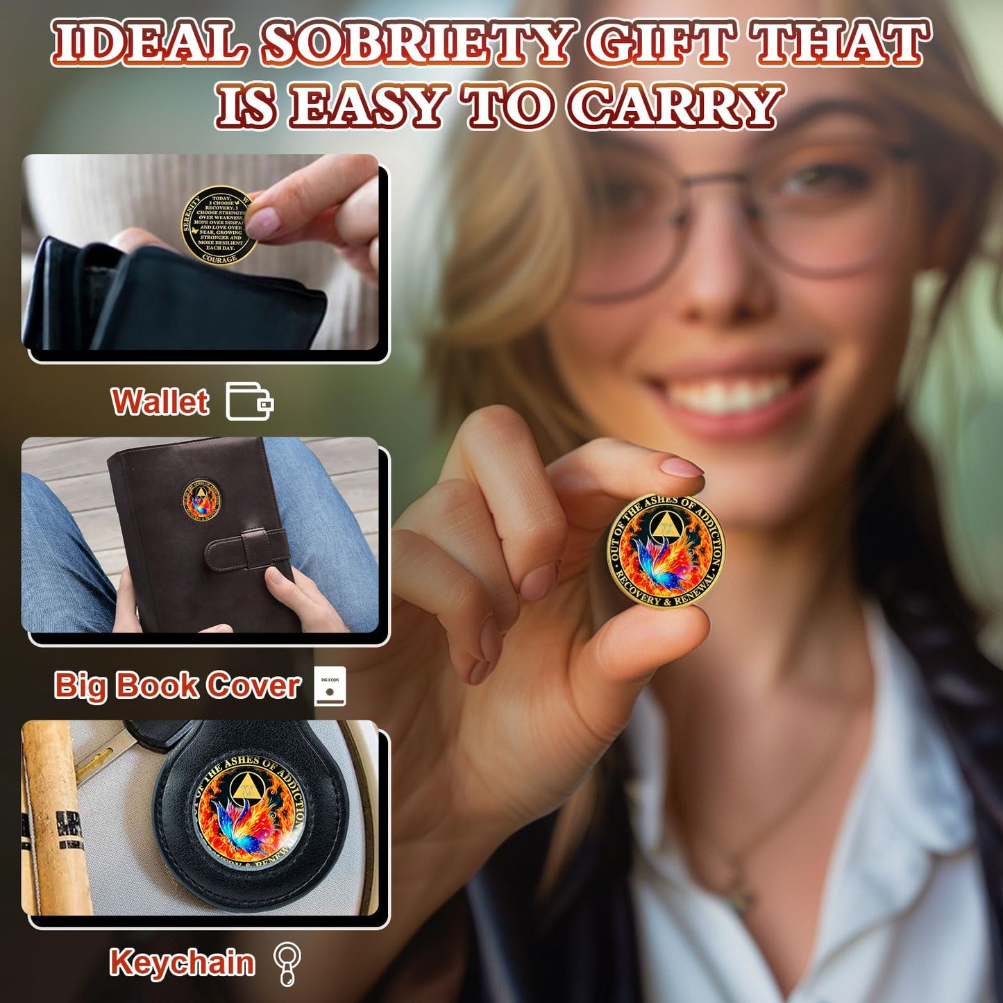 Butterfly in the Fire 20 Year Sobriety Coin Recovery and Renewal Twenty Year Sobriety Chip AA Chips and Medallion AA Coin Recovery Chip Sobriety Gifts for Men Women Alcoholics Anonymous Gift YRCKUDZKG