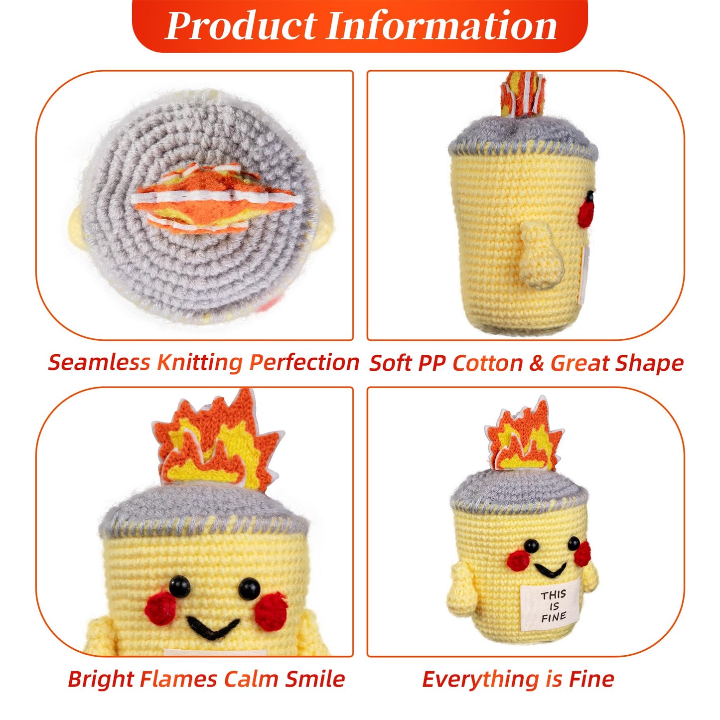 Cute This is Fine Positive Crochet Emotional Support Dumpster Fire Plush Knitted Toys mysite