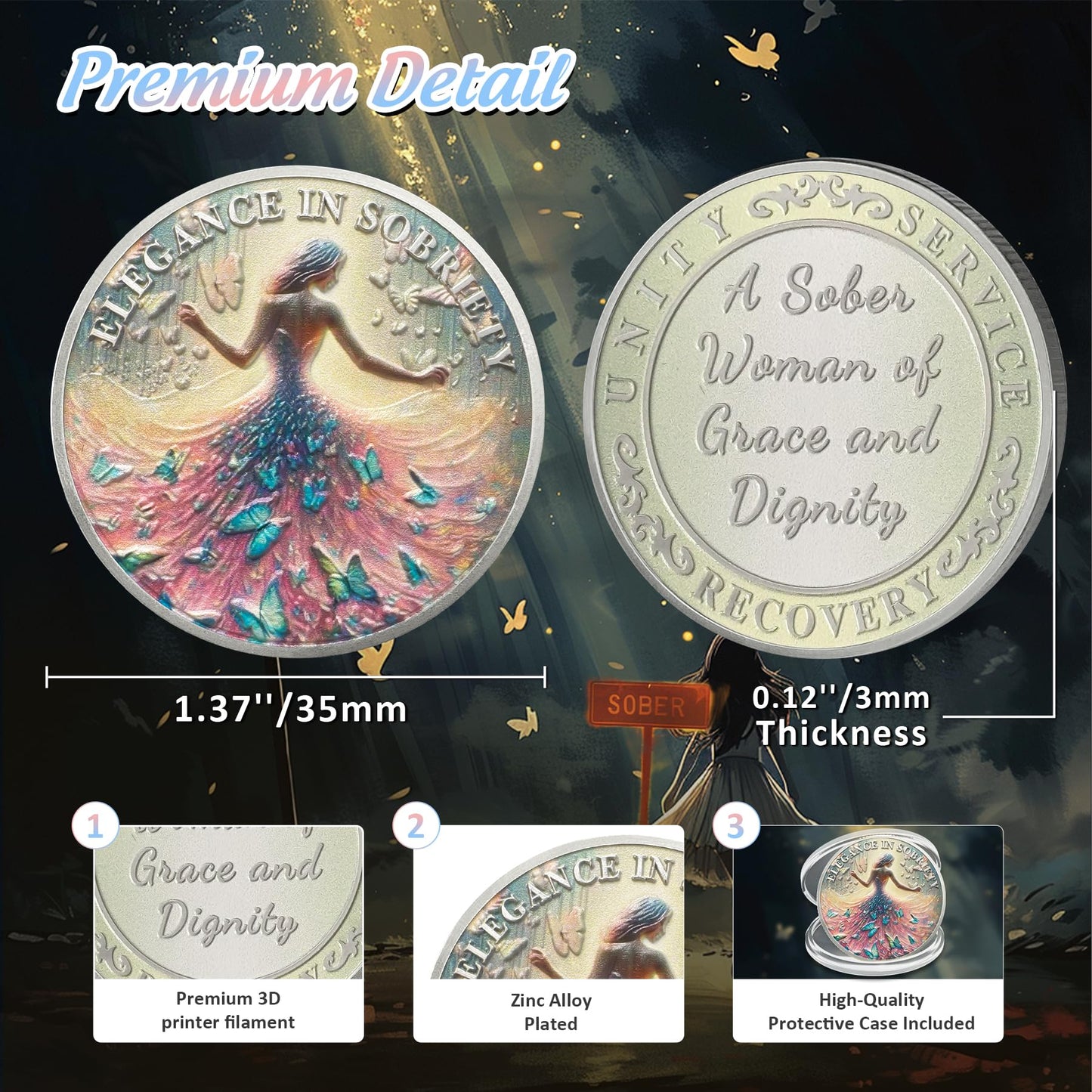 Personalized Celebrate Narcotics Alcoholics Sister Power Addiction Artsy Grace Women Sobriety Coin mysite
