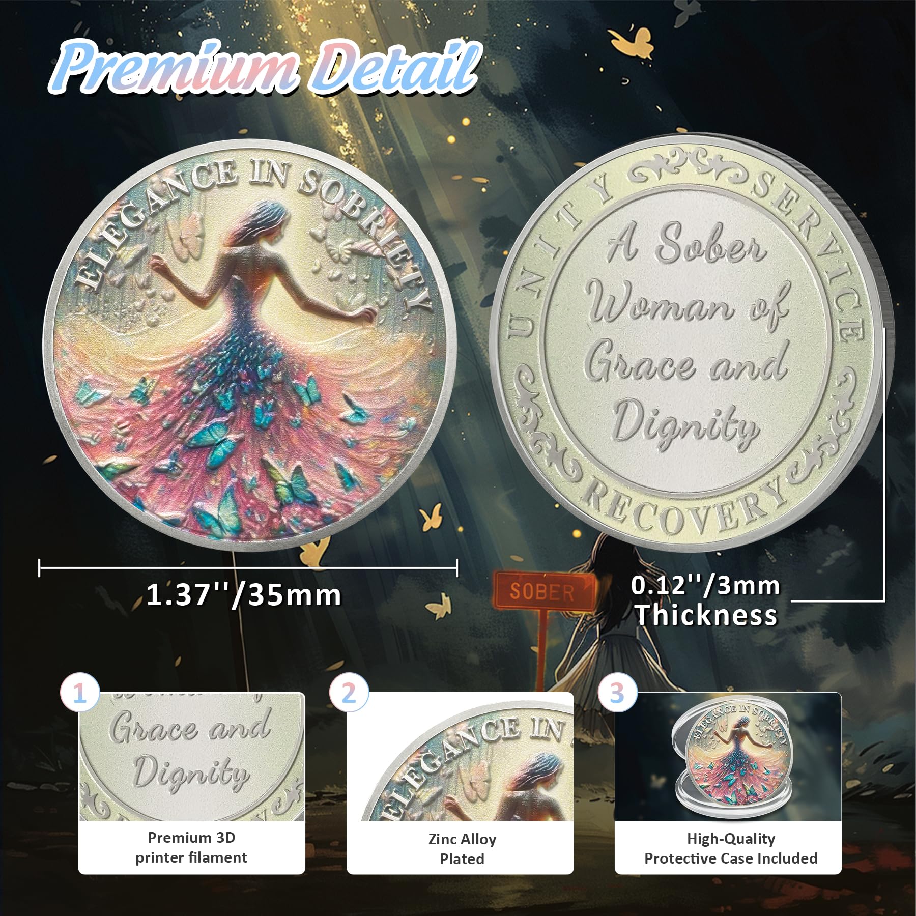Personalized Celebrate Narcotics Alcoholics Sister Power Addiction Artsy Grace Women Sobriety Coin mysite