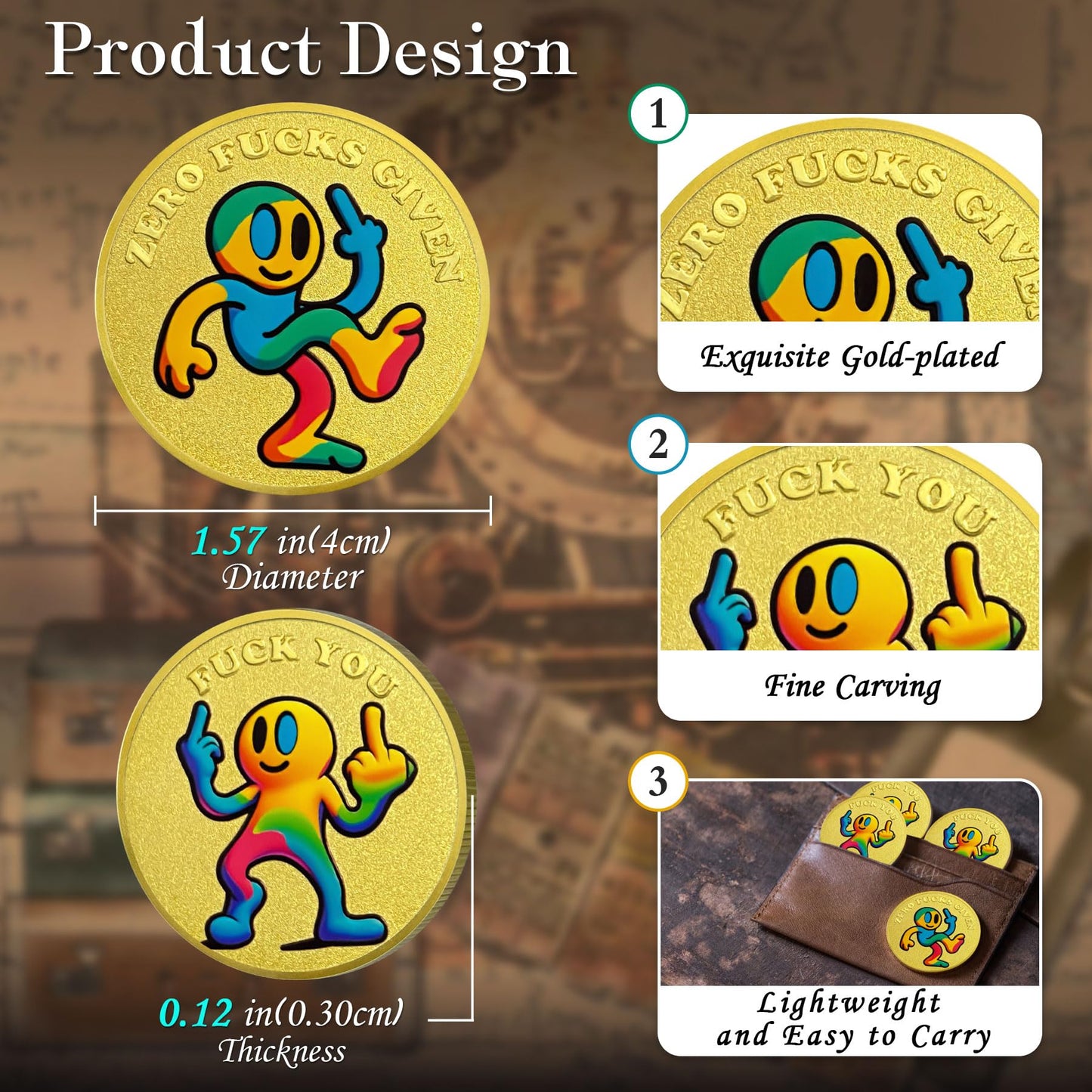Middle Finger Challenge Coin Colorful Cartoon Smile Character Coin mysite