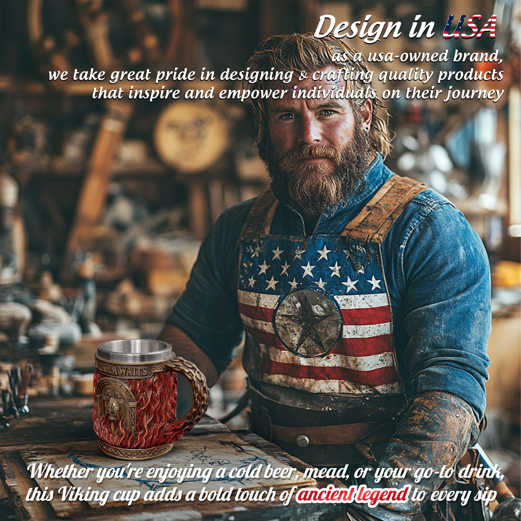 Glory Handmade Viking Mug - 20oz Valhalla Gate Beer Stein - 304 Stainless Steel Novelty Norse Mythology Cup mysite