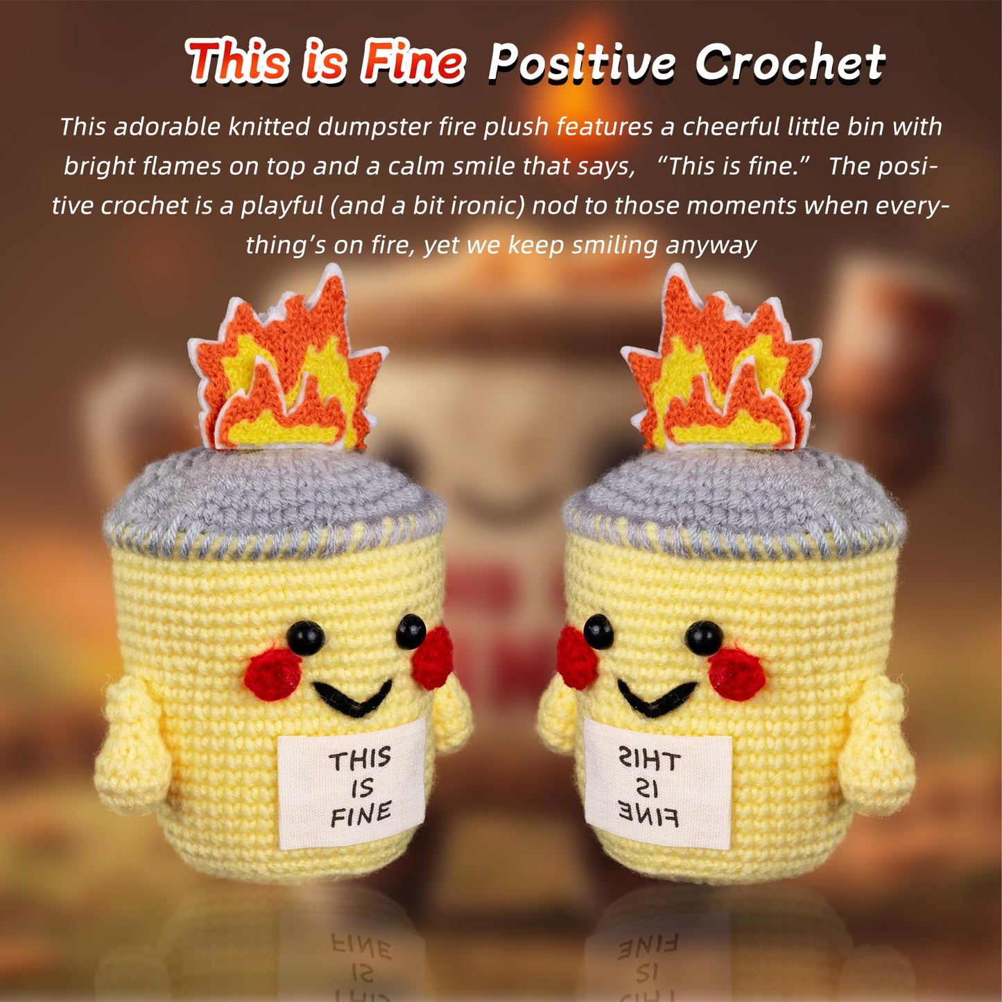 Cute This is Fine Positive Crochet Emotional Support Dumpster Fire Plush Knitted Toys mysite