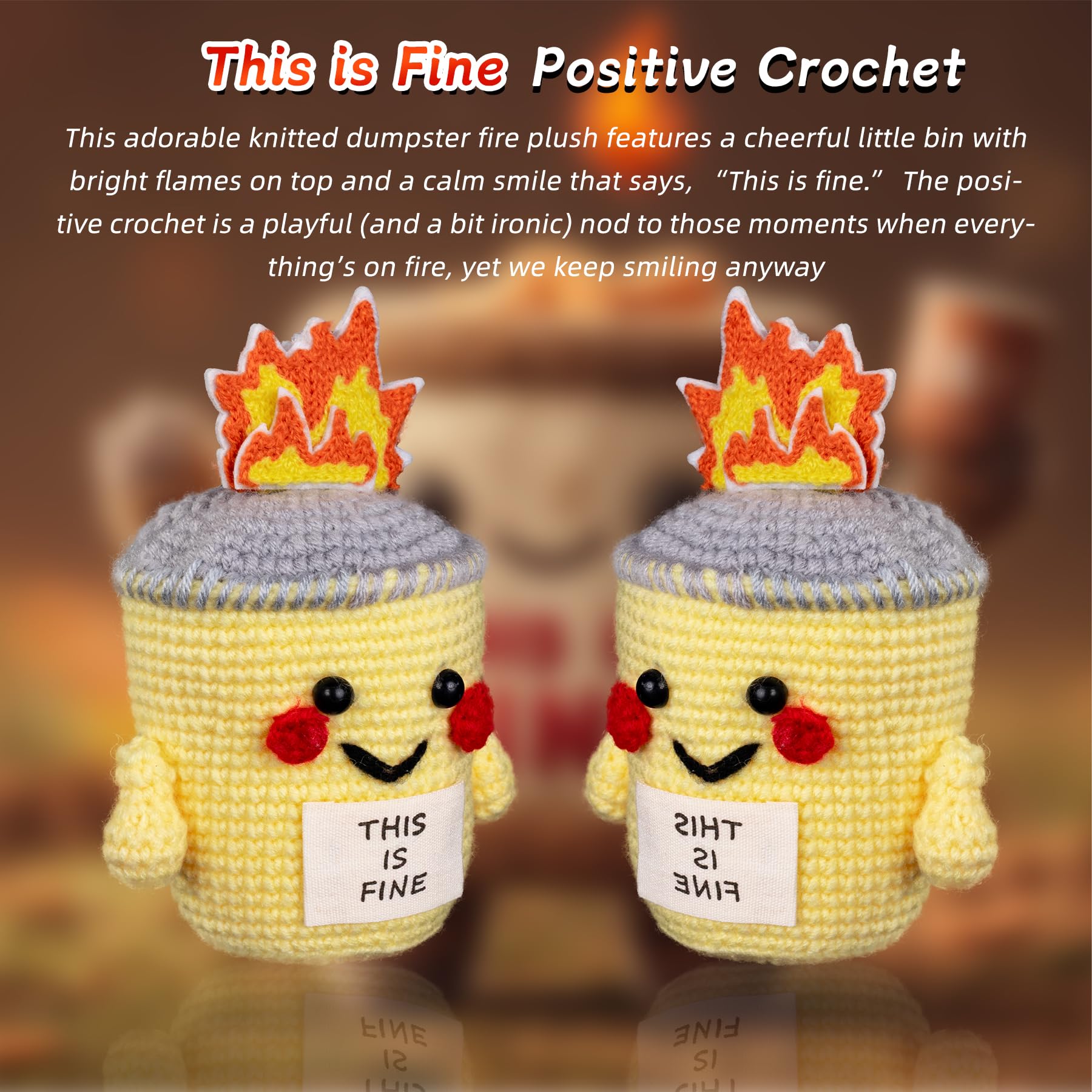 Cute This is Fine Positive Crochet Emotional Support Dumpster Fire Plush Knitted Toys mysite